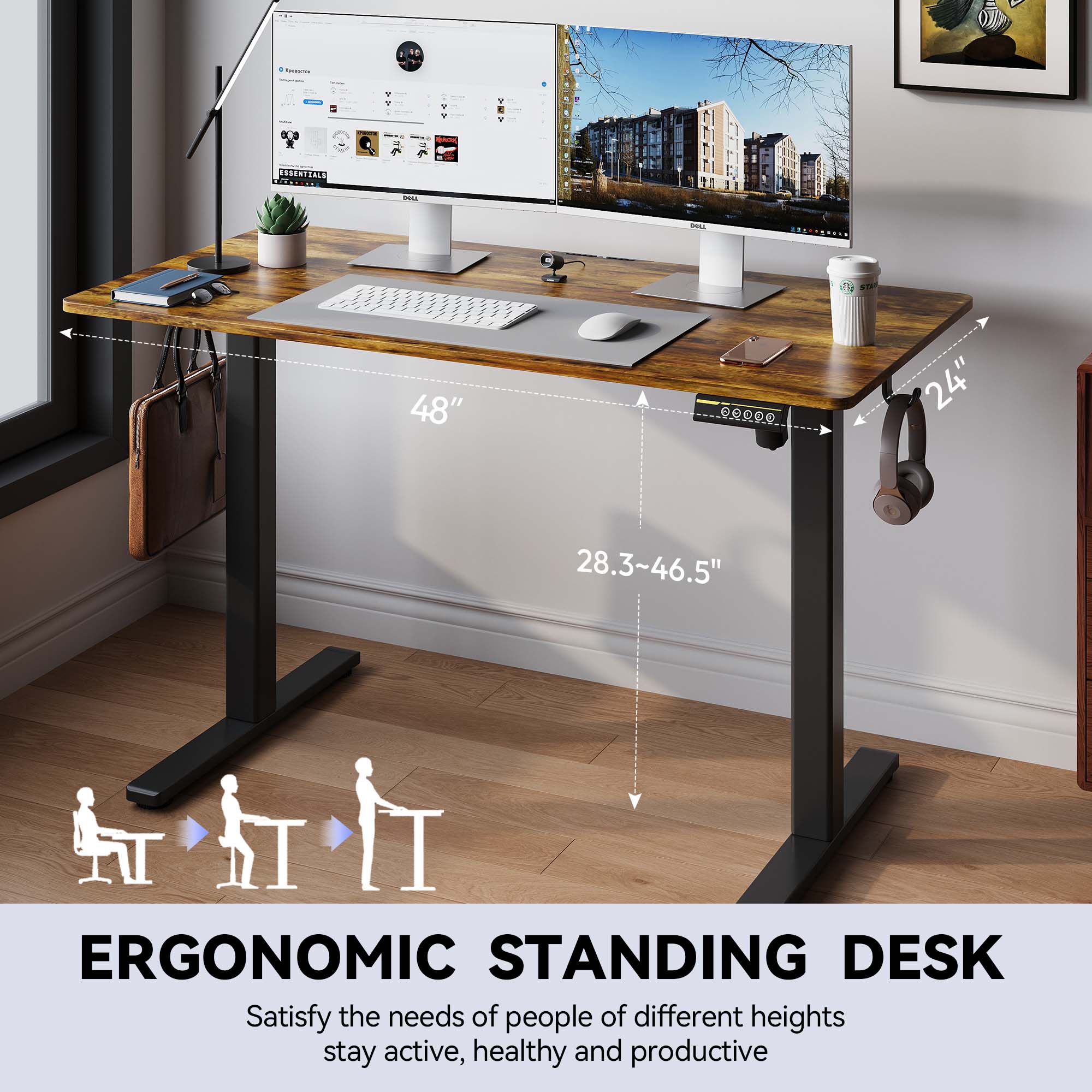 48″×24″ Brown Electric Height Adjustable Standing Desk, Computer Workstation with 3 Height Memory Presets, Perfect for Home & Office Work, Study and Gaming 48″×24″ Brown Electric Height Adjustable Standing Desk, Computer Workstation with 3 Height Memory Presets, Perfect for Home & Office Work, Study and Gaming