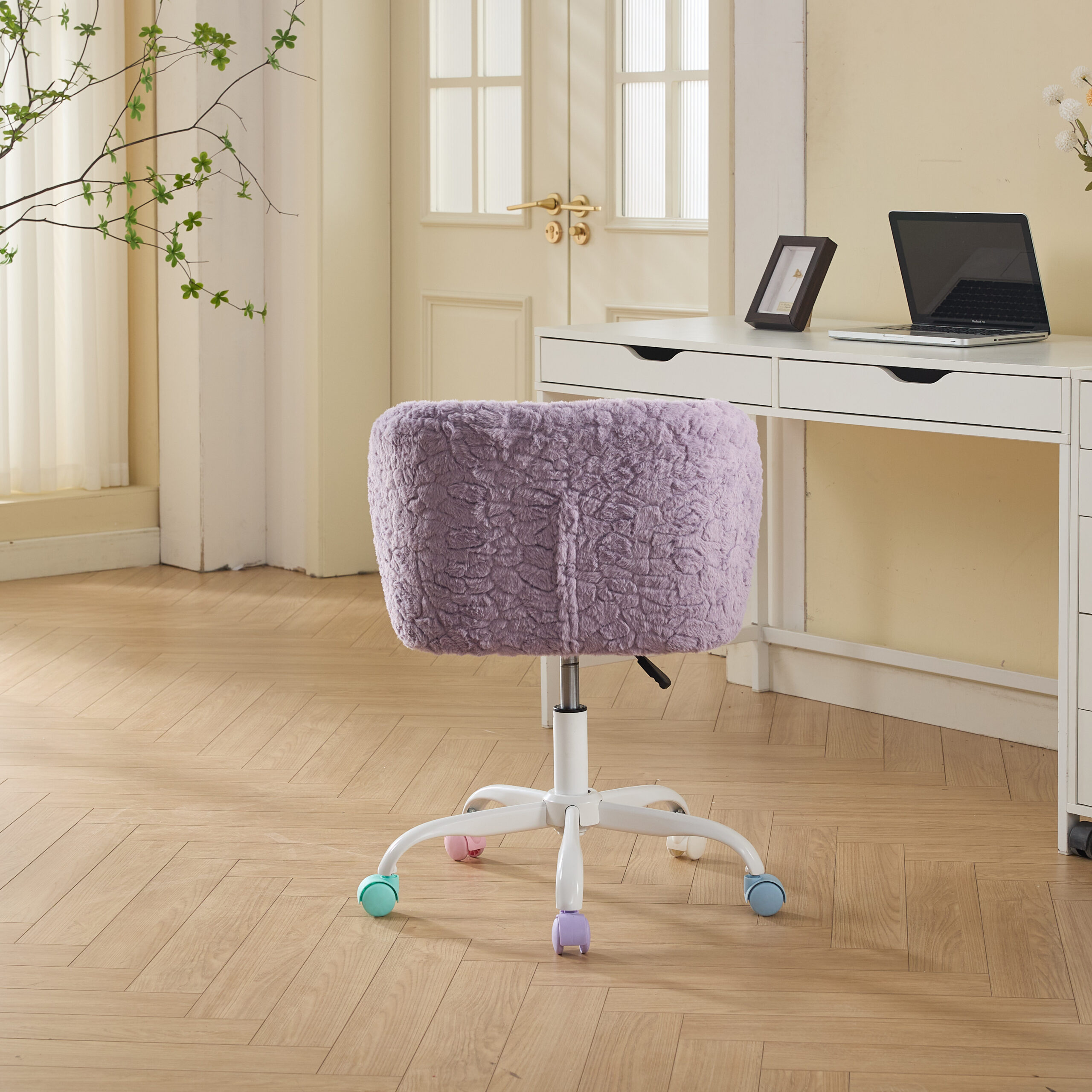 A&A Furniture Office Chair,Artificial rabbit hair Home Office Chair with Metal Base,Adjustable Desk Chair Swivel Office Chair,Vanity Chair(Violet) A&A Furniture Office Chair,Artificial rabbit hair Home Office Chair with Metal Base,Adjustable Desk Chair Swivel Office Chair,Vanity Chair(Violet)